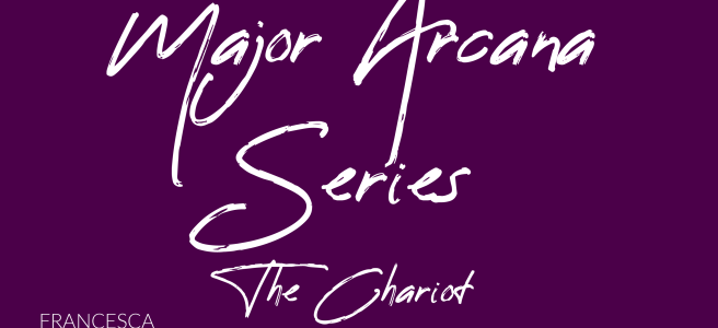 white on purple text reading 'Major Arcana Series The Chariot Francesca Burke'